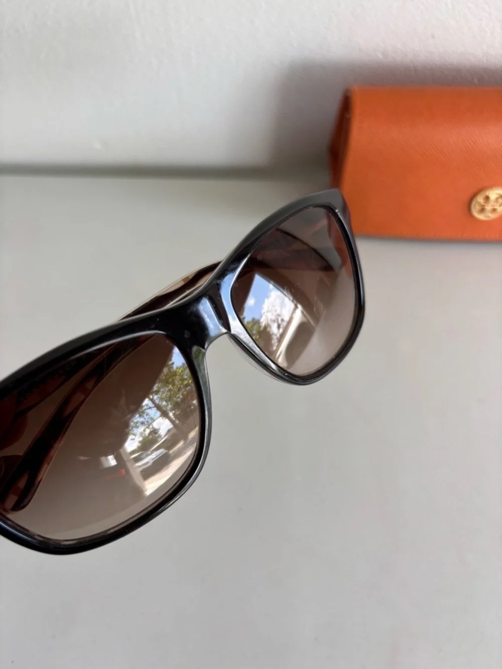 Tory Burch Orange Saffiano Wallet with tribal gradient brown Sunglasses